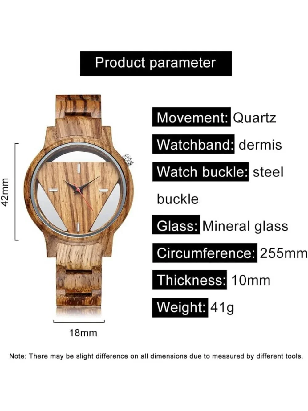 Men's Brown Classic Handmade Triangle Bamboo Analog Quartz Round Wooden Watch